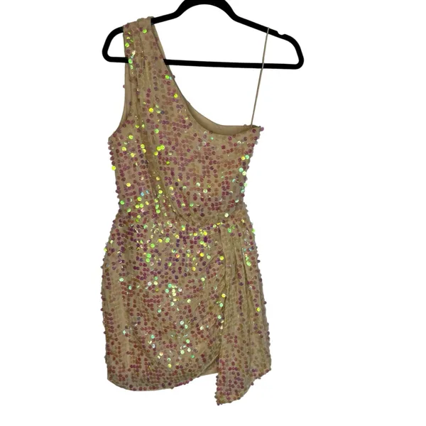 ✨ SAYLOR Kyrie One-Shoulder Sequin‎ Mini Dress Pink Champagne Small 🍾 - Image 2