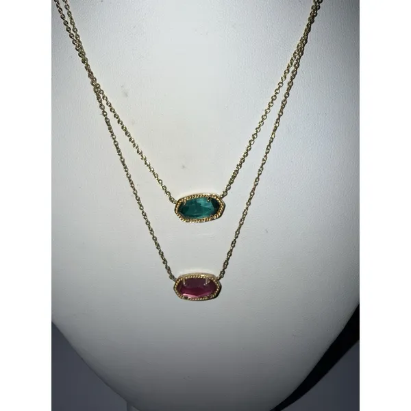 Kendra Scott Elisa Pendant Necklace & Bracelet Green Pink‎ Gold Tone 3 Pieces - Image 2