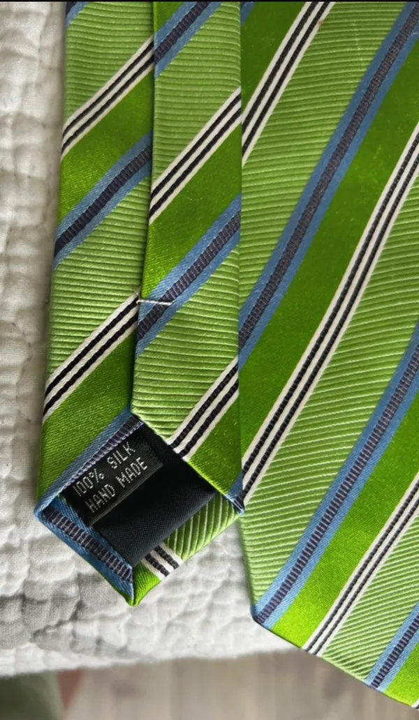 St. No. J'z Green Blue White Black Striped Woven Men’s Neck Tie - Image 2