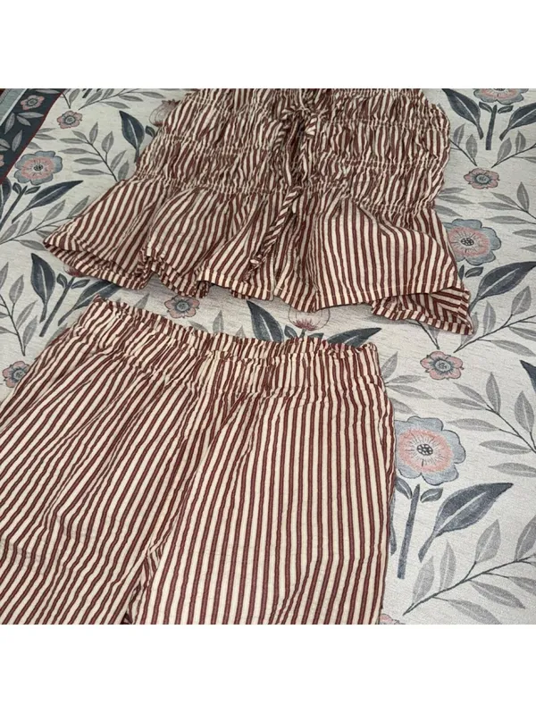 Primark seersucker white and red vertical striped set - Image 4