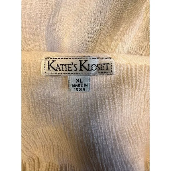 Katie’s Kloset Cream Lightweight Long Sleeve Boho V-Neck Blouse - Image 2
