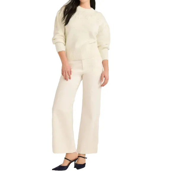 Free Assembly Womens Sweater Size S Cream Floral Embroidered Blouson Sleeve Knit - Image 5