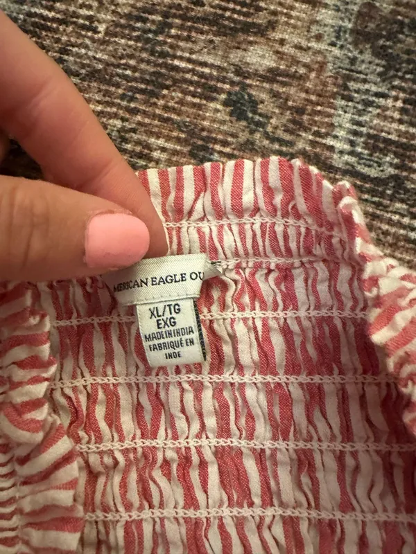 American Eagle Outfitters Red and White Ruffle Tube Top with Lace Up Detailing - Image 10