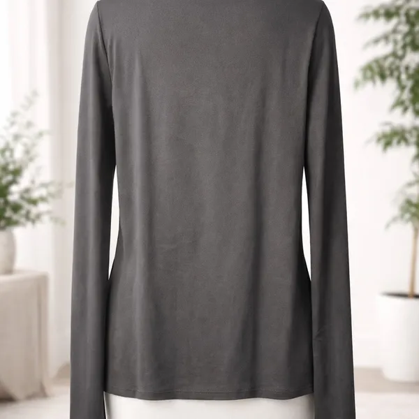 Source Unknown Women’s Charcoal Gray Square Neck Long Sleeve Top Size Large Soft Stretchy 2xL - Image 2