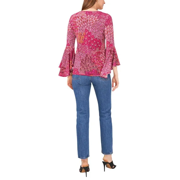 NWT Prelude Womens Knit Bell-Sleeve Top Pink Peacock M - Image 4