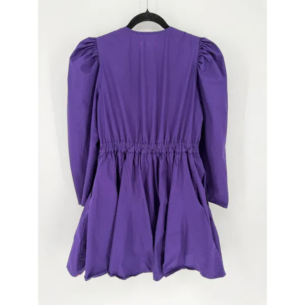 Xirena Ophelia Dress Puff Sleeve Cotton Mini M Purple V-Neck Smocked Boho Poplin - Image 6