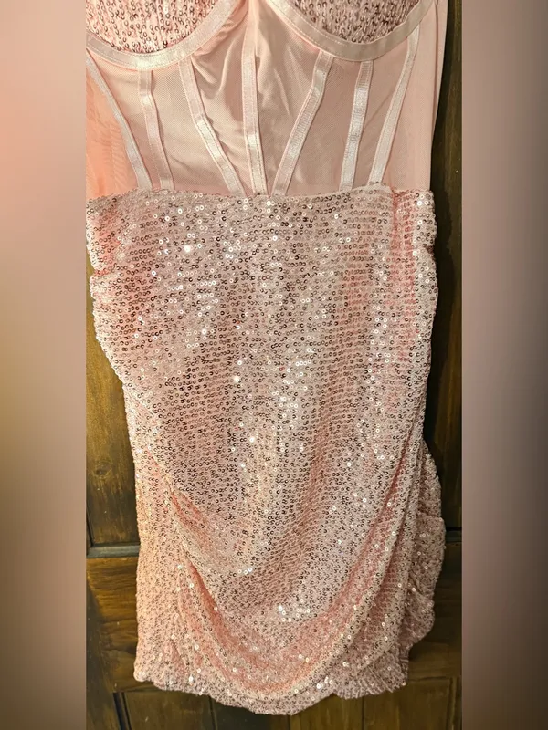 Olivia M Pink Sequin Bustier Mini Dress - Image 3