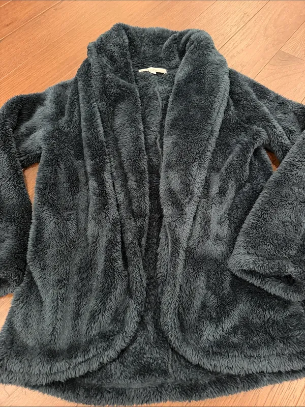 Loft Faux Sherpa Shawl Collar Women's Fleece Jacket Small Teal - C54-116 - Image 4