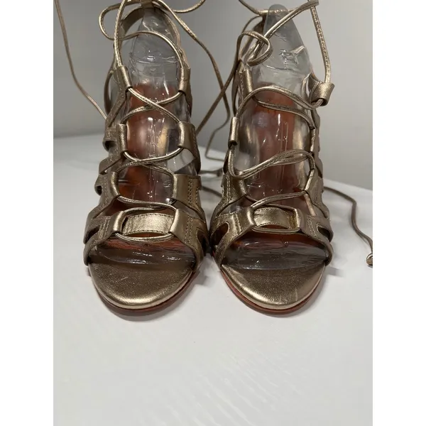 ALDO Metallic Gold Lace Up Gladiator Stiletto Sandals Leather Sole Womens 37‎ - Image 3