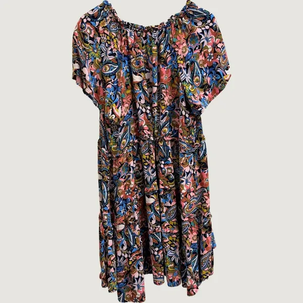 Anthropologie Robin Tiered Mini Dress Women 1X Floral Paisley Multicolor Flutter - Image 4