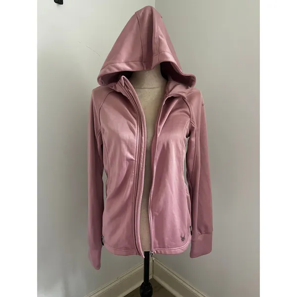 Spyder Pink Full Zip Fleece Hoodie Jacket sz Medium Ski Gorpcore Softshell Layer - Image 10