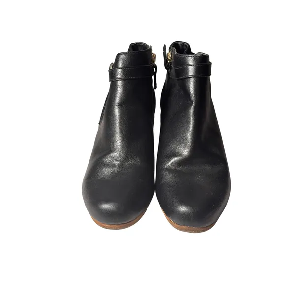 Dr Scholls Memory Foam Wedge Ankle Boots 9.5W Black Buckle Strap Double Bootie - Image 4