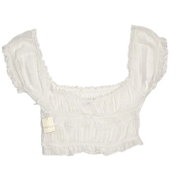 NWT Free People One Cheri Smocked Crop Top Size Large White Off The Shoulder - Image 4