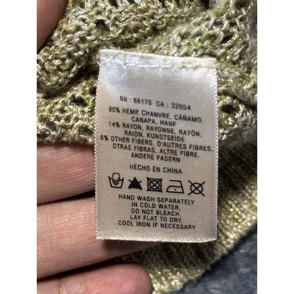 Guinevere Anthropologie Hemp Blend Open Knit Sweater Olive Gold Metallic Medium - Image 8
