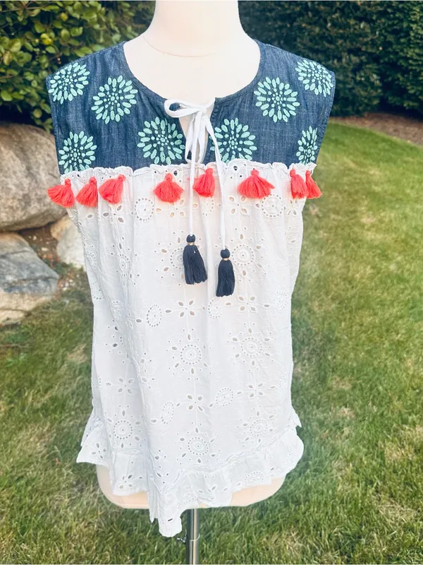 THML Sleeveless Boho White Eyelet Top - Image 7