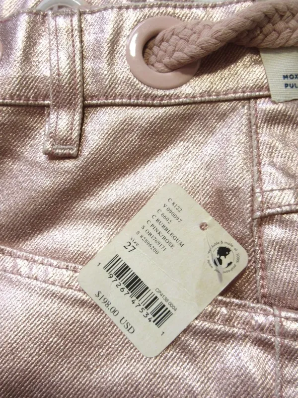 NWT We The Free People Moxie in Bubblegum Pink Metallic Barrel Jeans 27 - Image 8