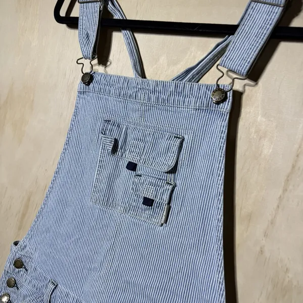 Zana Di Jeans Womens L Railroad Stripe Shortalls Overalls Cargo Y2K Utility Blue - Image 3