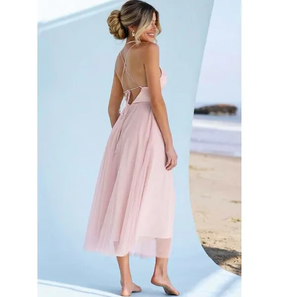 Cupshe Madison Beach Wedding Honeymoon Tulle Tie Back Maxi Dress Pink Sz M - Image 2