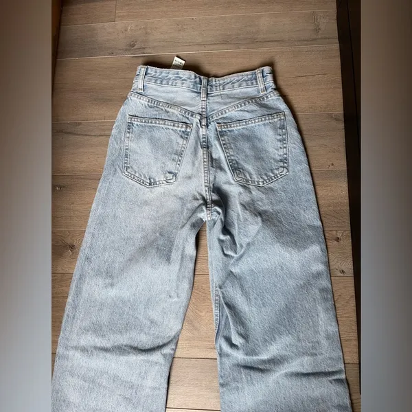 ZARA wide leg high waisted distressed light wash denim jeans - Image 3