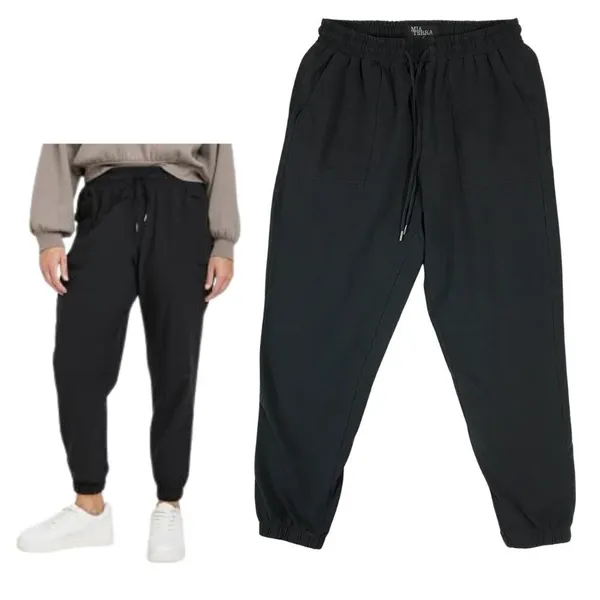 Black Elastic Waist Lightweight Joggers Pants SMALL - Image 2