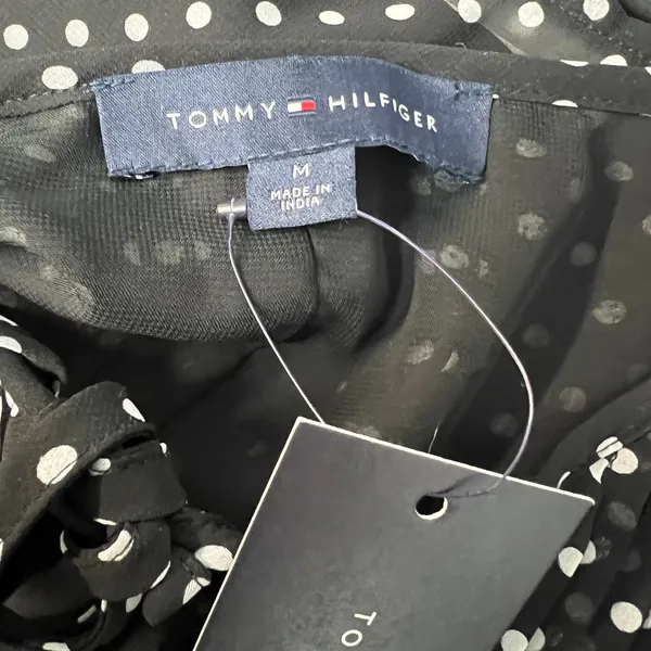 Tommy Hilfiger Polka Dot Babydoll Sheer Top Womens Medium Office Career Formal - Image 2