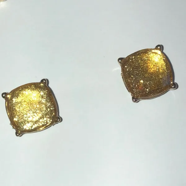 Gold Tone Yellow Shimmer Boho Stud Earrings - Image 3