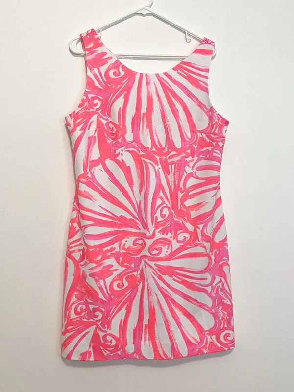 LILLY PULITZER Callie Shift Dress Pink Sun Ray Shimmy Shimmy Neon Seashell Large - Image 3