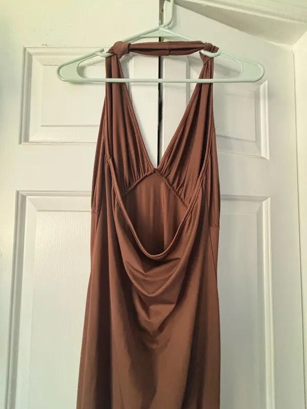 Satin Brown Maxi Dress Size L - Image 3