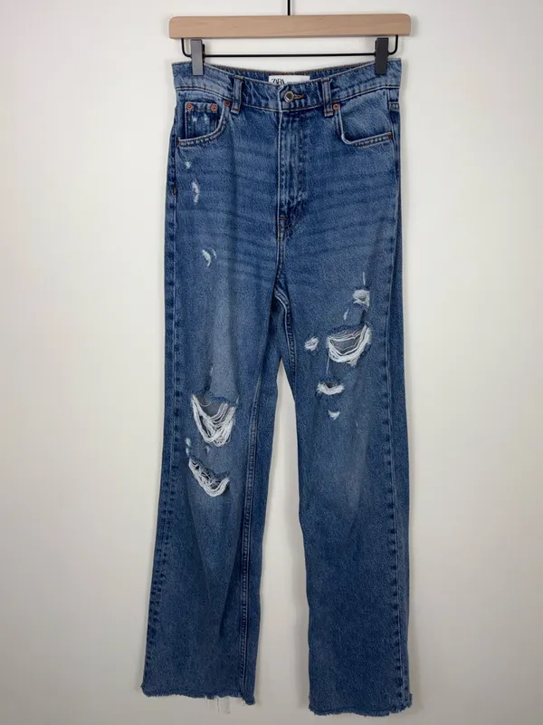 Zara 90s Full Length Jeans Straight Leg Women’s Size 2 High Rise Blue Denim - Image 2