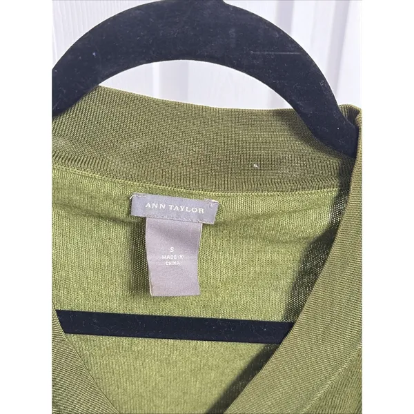 Ann Taylor V-Neck Sweater Womens Size S Green Cashmere Angora Blend Knit Soft - Image 2