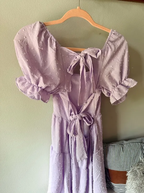 Boutique Lavender Puff Sleeve Open Back Mini Dress Size Small - Image 10