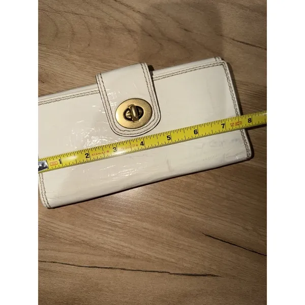 Vintage Coach Turnlock Slim Envelope Wallet‎ Patent Leather Ivory NOS READ Y - Image 8