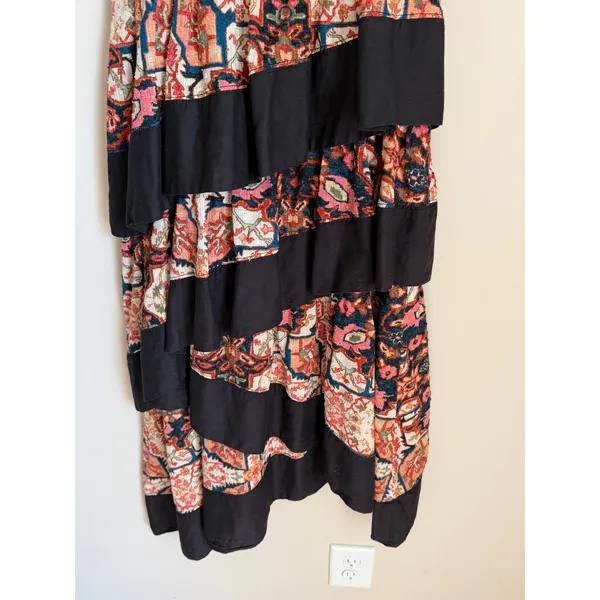 Anthropologie Midi Dress Womens XS Square Neck Tapestry Tiered Ruffle - Image 7