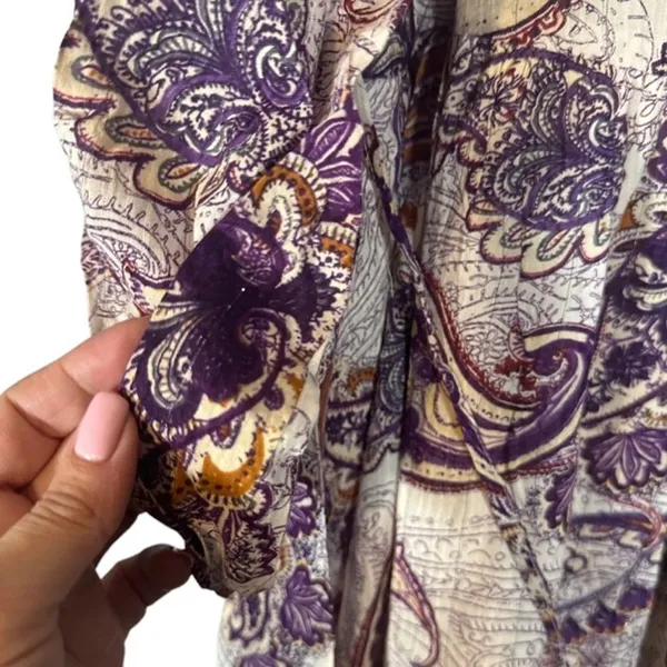 Band of The Free White & Purple Paisley Floral Boho Peasant Dress Women Sz L - Image 13