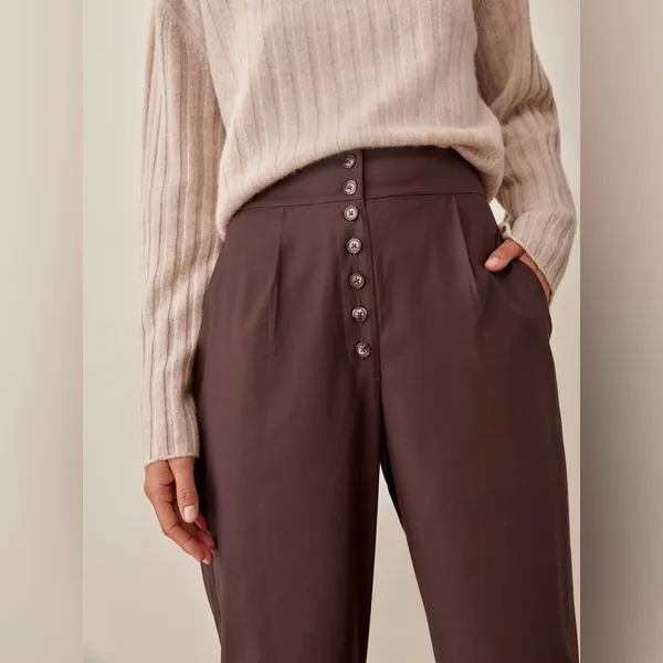 Reformation Brown Rox Button Front Wide Leg Trouser Pants Womens Size 12‎ - Image 3