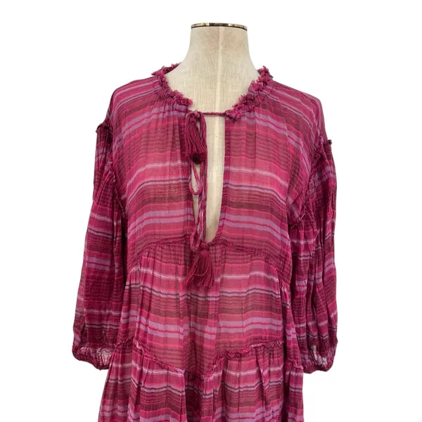 Free People Gianna Striped Tunic Dress Tasseled Pink‎ Size Small - Image 4