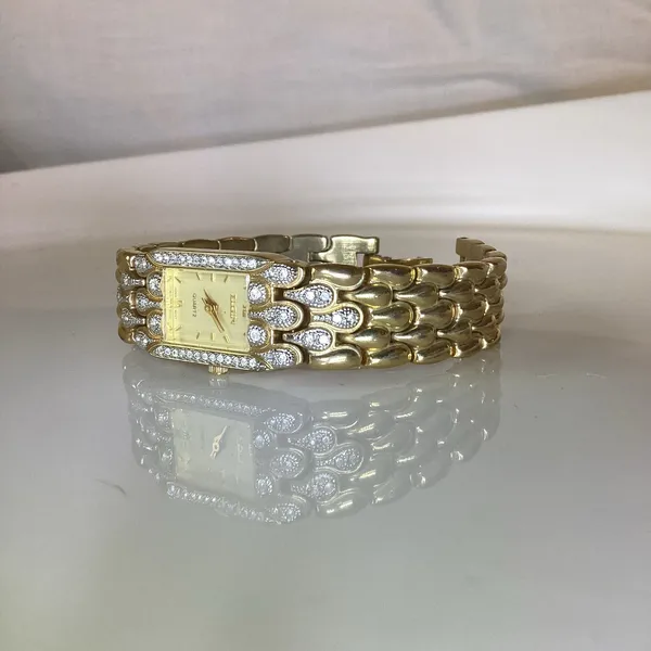 Vintage ELGIN Gold Tone & Rhinestones Bracelet Watch - Image 5