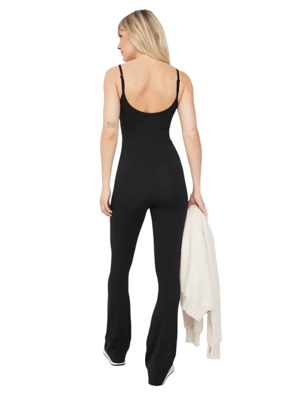 OFFLINE By Aerie Real Me XTRA Flare Leg Jumpsuit Black Athleisure - Image 2