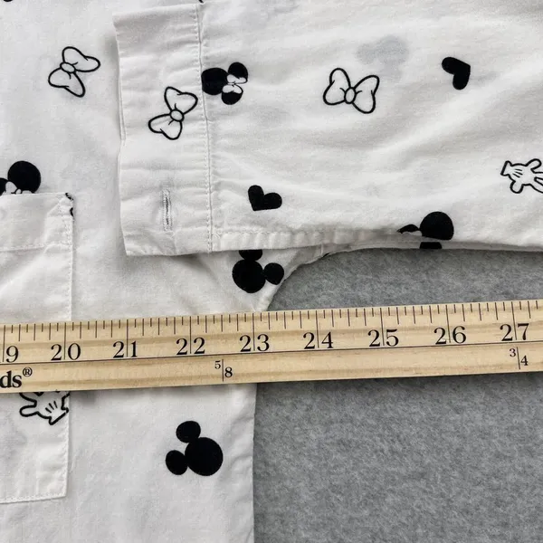 Disney Minnie Mouse Button Down‎ Long Sleeve Tunic Sleepwear White/ Black Medium - Image 9