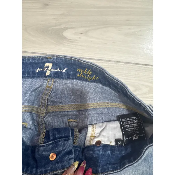 7 For All Mankind Ankle Straight Jeans Blue Released Raw Hem Size 29 - Image 2