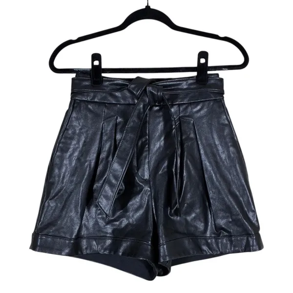 NWT Express Paperbag Solid Faux Leather Shorts Edgy Pleated Tie Waist Size 2 - Image 2