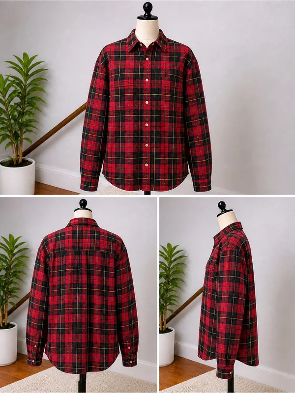 Madewell |EUC Cotton Red Black Plaid Flannel Buffalo Check Button Down Shirt (M) - Image 2