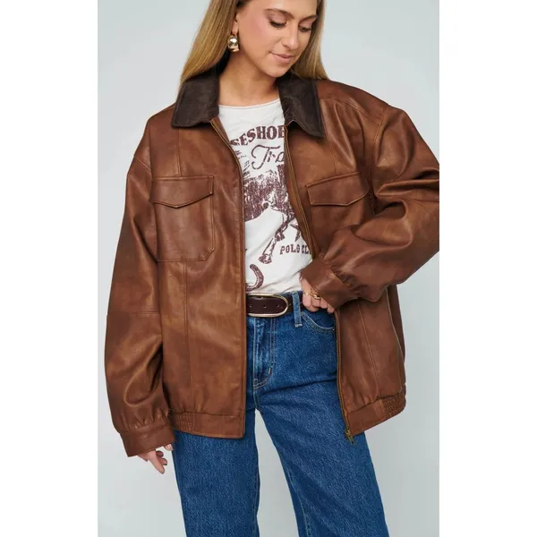 Show Me Your Mumu Maverick Bomber Jacket in Chestnut Brown XSmall New Womens - Image 10