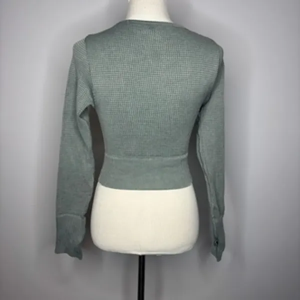 Offline by Aerie - Green Waffle Knit Long Sleeve Top - Image 2