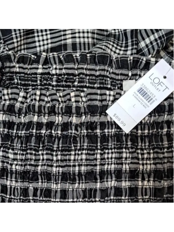 LOFT Plaid Gingham Square Neck Midi Dress Size L NWT - Image 7