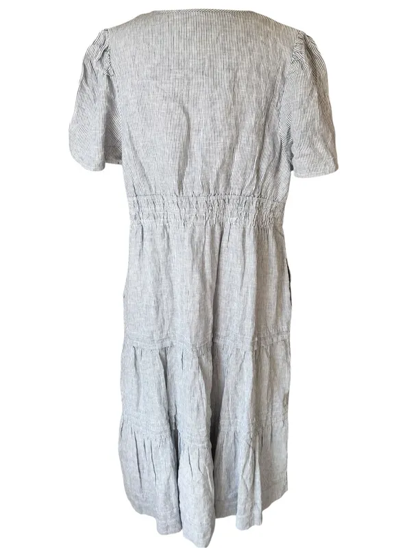 Quince 100% European Linen Tiered Maxi Dress Blue Pinstripe - Image 15