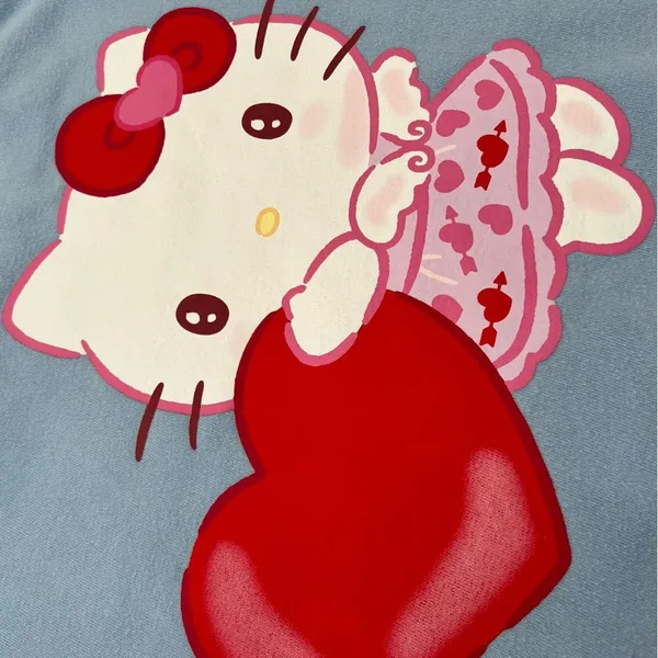 Hello Kitty Light Blue Crew Neck Sweatshirt w/ Red Heart size xxs Sanrio - Image 12