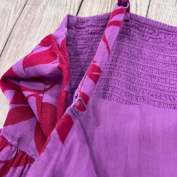 Old Navy Womens Large Purple Red Tropical Leaf Tiered Maxi Dress Smocked Back - Image 5