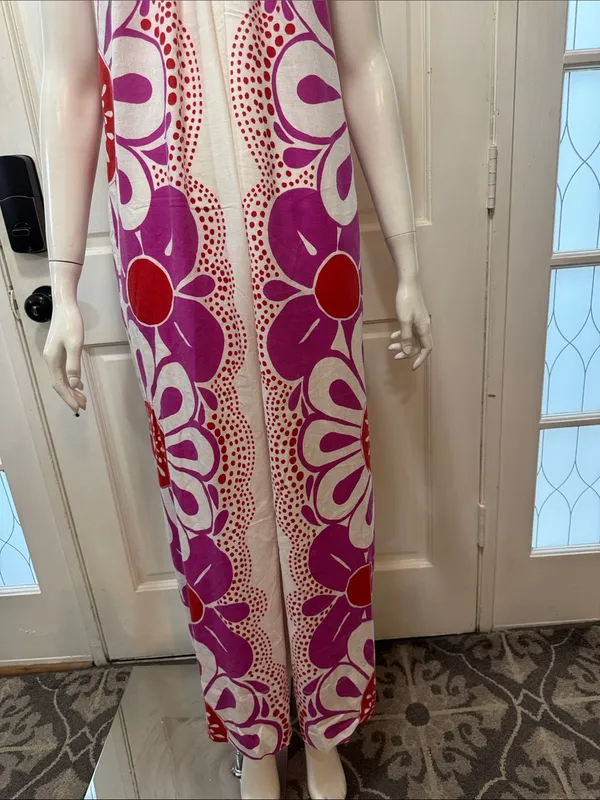 Farm Rio Maia Linen Jumpsuit Bold Floral Fuchsia & Red Size Small - Image 6