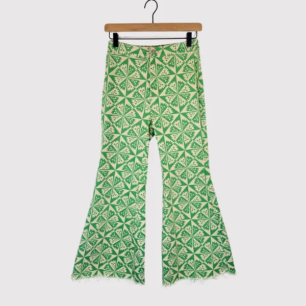 We The Free People Womens Jeans Green Youthquake Printed Crop Flare Boho Size 26 - Image 2